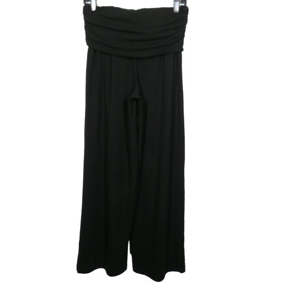 OGL Black Soft Stretchy Wool Blend Shirred Fold Over Waist Wide Leg Pants SMALL - Picture 6 of 10